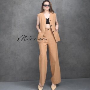 (นางแบบ ใส่ ชุด ขาย) v1 Mingku CEO Prof. SET ชุดเซ็ตเท่ๆสไตล์เกาหลี วินเทจเบาๆ เสื้อแขนกุดคู่กางเกงขากระบอกเข้าชุด