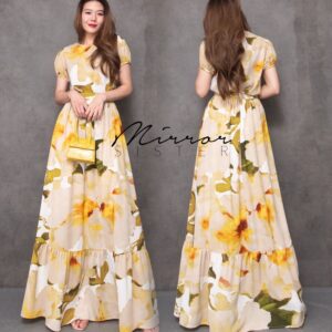 Flower in Autumn Vintage Set ชุดเซ็ต เสื้อกระโปรงลายดอก บานสะพรั่ง สีสวยวินเทจเบาๆ เสื้อแขนตุ๊กตา กระโปรงทรงเอระบาย