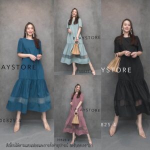 V2 Glassy Classy Maxi Dress เดรสยาว ชายซีทรู เดรสแขนสั้นทรงสวย เรียบเก๋ สวยหวาน เดรสชายระบาย ใส่สบายด้านล่างย้วยเก๋