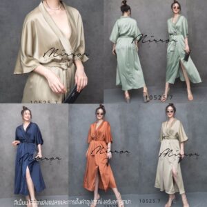 LX BrilliaNt MinD SatiN DreSS เดรสซาติน ผ้าเงาสวย เดรสยาว เดรสคอวีปกไขว้ เดรสแขนระบาย สวยปัง เอวสม๊อคยืดได้