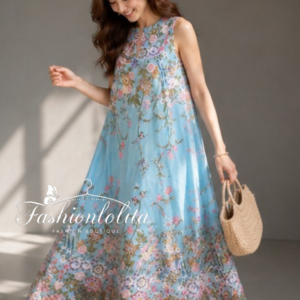 Flower Morning Maxi Dress เดรสยาวลายดอก ดีไซน์แขนกุด ใส่แล้วดูหวานละมุน ทรงเอใส่ง่าย ช่วยพรางหุ่น ใส่สบายทั้งวัน