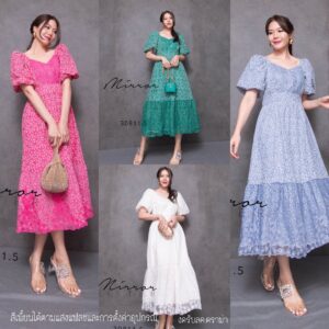 (นางแบบ ใส่ชุดขาย) BlossoM Gina Maxi Dress เดรสยาวลายดอก คอเหลี่ยมแขนพอง แขนตุ๊กตาน่ารัก เอวสม๊อคยืดได้