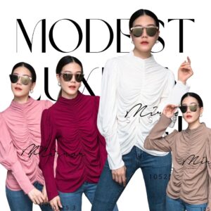 SnaP ShoT in MinutE BLOUSE เสื้อคอปีน ดีเทลเก๋ เสื้อแขนยาว พองเบาๆ ปลายแขนจั้ม ช่วงตัวจับย่น มีดีไซน์ ผ้ารีดง่ายใส่สบาย