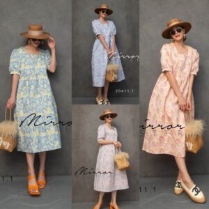 (MegaSALE) So CutE PasTeL in FloweR city DReSS เดรสสุดคิ้ว เดรสคอเหลี่ยม ผ้า Jacquard ผ้าทอลายดอกนูน เดรสแขนตุ๊กตา