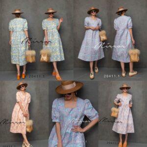 FW V1 CutE PasTeL in The CitY DReSS เดรสสุดคิ้ว เดรสคอเหลี่ยม ผ้า Jacquard ผ้าทอลายดอกนูน เดรสแขนตุ๊กตา สีพาสเทล