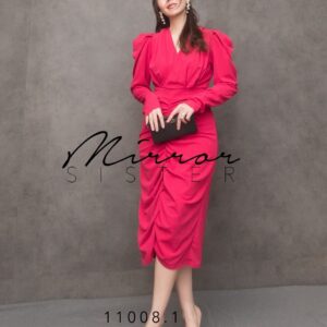 SM Womenity Elite Dress เดรสทรงหรู แพทเทิร์นดูแพง เดรสคอวีจับทวิส ไหล่ยก กระโปรงสอบจับย่น ผ้ากระชับยืดหยุ่นนิดๆ