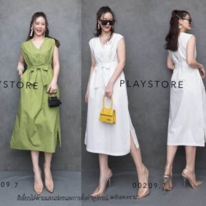 V2 V Twist ClassiC DreSS เดรสแขนกุด เดรสคลาสสิค เดรสคอวี ช่วงอกจับทวิสดูมีมิติ พร้อมสายผูกเอว มีกระเป๋าข้าง