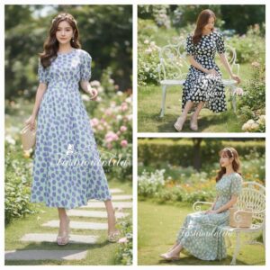 SALEต่ำกว่าทุน (นางแบบ ใส่ ชุด ขาย ภาพ ป้าย mirrorsister) Puffy Polka dot Maxi Dress เดรสลายจุด Tyla Maxi แขนพอง