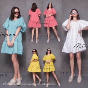 SW BallloN oN the Beach Mini DreSS เดรสสั้น ตัดต่อชั้นใส่สบาย ทรงบาน เดรสต่อชั้น น่ารักสีสวย ผ้าดีขึ้นทรง เดรสคอเหลี่ยม