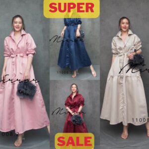 LX GothiC Lolita LacE MaXi SatiN DRESS เดรสยาว เดรสซาติน เนื้อผ้าเงาซาตินผสมเนื้อหนาขึ้นทรงสวย พร้อมสายผูกเอว เดรสเชิ้ต