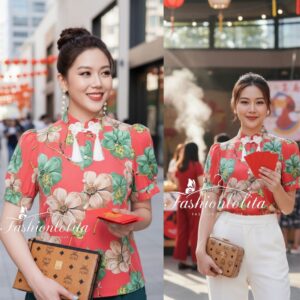 (นางแบบ ใส่ ชุด ขาย) Mei Flower Richy Qipao Mandarin Top – ใส่แล้วเฮง ดูแพงทันที เสื้อกี่เพ้าแมนดาริน ลายดอกเหมย (梅)
