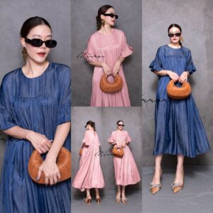 Sweet Society Pleat Dress เดรสทรงน่ารัก อัดพลีท เบาๆ ดีเทลเก๋ ดีไซน์ต่ออก แขนระบาย ช่วงตัวอัดพลีทผ้านิม สวยพริ้ว