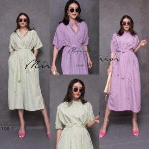 ️ ️ ️ ️ v3 ChiC Basic CandY STRipe DReSS เดรสลายริ้ว เดรสคอปีน กระดุมผ่าหน้า เดรสแขนสั้น ทรงหลวม