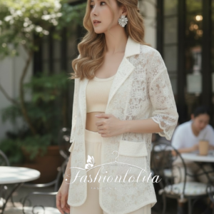 Vintage Lace Blazer เสื้อคลุมลูกไม้ ใส่แล้วดูแพง ใส่คาเฟ่ สีครีม ผู้หญิง งานสวย ใส่ทับเดรส