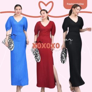(PROMOTION) V1 สวยสับจัดเลย In DesigN SexY Maxi Dress เดรสยาวเข้ารูป เดรสหุ่นเพรียว ทรงตรงผ้ายืดมี texture ผ่าข้าง