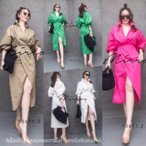 SM ProfessionaL EleganT looK SeT ชุดเซ็ท เซ็ตเสื้อกระโปรง งานเก๋เสื้อเชิ้ตไหล่สโลปแขนพอง คู่กระโปรงป้ายทบ