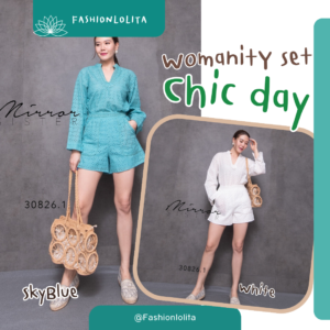 (นางแบบ ใส่ ชุด ขาย) Bohemian BoHo Set Embroidery Lace on chill day ชุดเซ็ทเสื้อกางเกง ผ้าฉลุน่ารัก เสื้อคอวีคู่ขาสั้น