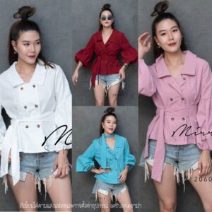 (PROMOTION) V2 SM VictoRiA VintagE ToP เสื้อคลุมเบลเซอร์ เสื้อดีไซน์เกาหลีกระดุมสองแถว เสื้อคอปก เสื้อแขนบอลลูน