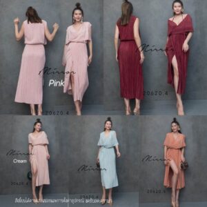 Mirror Sister EvenT PleaT DreSS เดรสพลีท เดรสอกไขว้คอวี เดรสดีไซน์เก๋ เดรสอัดพลีท ปกพับปีกใหญ่ ดูดี เดรสผู้ดี สวยละมุน