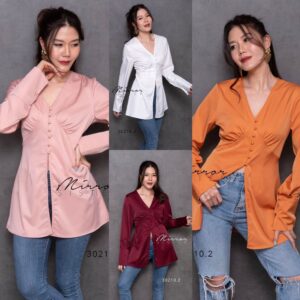(PROMOTION) v2 ViViD Pure LonG ToP เสื้อคอวียาว จับทวิสช่วงอก เสื้อผ่าแหวกด้านหน้าเก๋ๆ เสื้อทรงสวยยาวคลุมสะโพก
