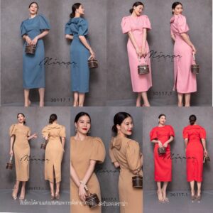 SM A Classy BoW on DreSS เดรสแขนพอง เดรสทรงสอบ มีกิมมิคแต่งโบด้านหลัง โบถอดออกได้ เดรสสวยหรูดูมีคลาส