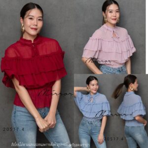 SW PetaL of FloweR ToP เสื้อระบายชั้นๆ เสื้อเล่นเลเยอร์ คอผูกโบ ผ้าบางเบาสวยพริ้วๆ เอวยืดได้ แมทช์ง่าย สวยทุกสี