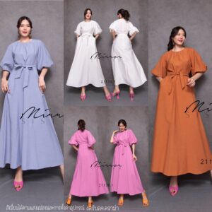 SW Infinite LoveLy Puffy Maxi DresS แม็กซี่เดรสสวยลุคเรียบผู้ดี เดรสแขนพอง เดรสยาว เดรสทรงเอช่วงคอจับย่นเบาๆเพิ่มวอลุ่ม