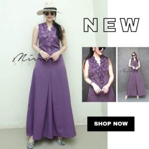 9.9 LAZ ( PROMOTION) v3 So iN LovE Lilac Maxi dreSS เริ่ด เป๊ะ เดรสสีม่วง เดรสยาวแขนกุด ลุคคุณนาย ช่วงอกแต่งดอกไม้นูน