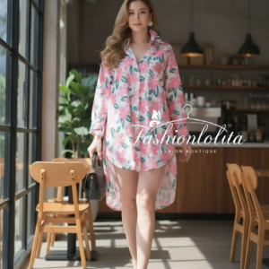 Summer Bloom Shirt Top เดรสเชิ้ตลายดอก หน้าสั้นหลังยาว ผู้หญิง เสื้อเชิ้ตตัวโคร่ง เสื้อยาวลายดอก เดรสสั้น ใส่เที่ยว