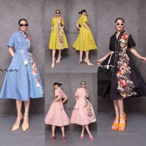 (นางแบบ ใส่ ชุด ขาย) Flower bouquet ALoHA DReSS เดรสลายดอก สวยฉ่ำ พิมพ์ลายดอก ชบา อโลฮา สวยเก๋ กระดุมผ่าหน้า