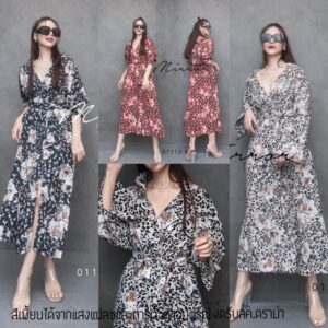 V1 Fusion Leopard and Lily Dress เดรสลายเสือ mix ลายดอกไม้ ดีไซน์ฟิวชั่น พร้อมเข็มขัดผ้าลายเดียวกันสุดชิค