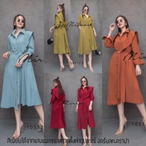 Mirror Sister V1 Half Plain Pleat เดรสเชิ้ต ดีเทลสวย ดีไซน์ข้างนึงเรียบง่าย อีกข้างนึงไหล่แต่งระบาย ชายพลีท ผ้าสวยยับยาก