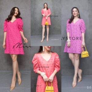 Mirror Sister ️ ️SALES ️ ️ V2 DoLL FemiNinE Lace Dress เดรสลูกไม้ แขนตุ๊กตา แขนจีบ ไหล่ตั้งนิดๆ ดีเทลคอวี สวยใส่ได้บ่อย