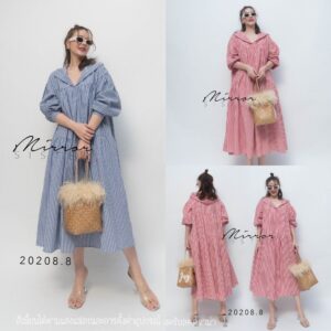 GP xx LoosE HoodiE in Chill OuT DaY DreSS ในวันสบายๆ เดรสลายริ้ว มีฮูดเก๋ๆ ช่วงอกมีกระดุม เดรสทรงหลวม