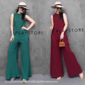 V1 Elegance Mini pleat Jumpsuit จั้มสูทพลีท แขนกุดทรงสวย จั้มสูทอัดพลีท จั้มสูทขาบาน สุดเก๋ จั้มสูทคุณนาย