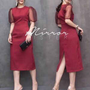 SM MariaM CEO DreSS เดรสสวยเก๋ เดรสเข้ารูป เดรสทรงสอบ เดรสแขนตุ๊กตาพอง ผ้าแก้ว ช่วงเอวเข้ารูปดูดีเรียบร้อย แต่มีสไตล์