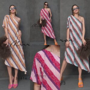 (MegaSALE) V3 Di-oR One Shoulder AsyM Slope PleaT Dress สวยแซ่บบ เดรสอัดพลีท ผ้าพลีทพิมพ์ลาย Di-OR เดรสลายริ้ว ชายเฉียง