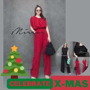 ) (ธีม X-Mas) V2 XM Smart GirL Look in Set ชุดเซ็ต เซ็ต2ชิ้น เสื้อกางเกงดีเทลเก๋ คอจับทวิสแขนล้ำ