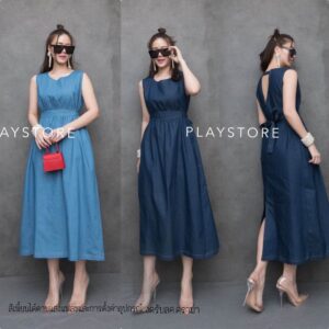 DeniM ForevEr SeXy V BacK DreSS เดรสยีนส์ เดรสแขนกุดสุดเก๋ เซ็กซี่เบาๆ เดรสเว้าหลัง เดรสโชว์แผนหลัง มีสายโบว์ผูก