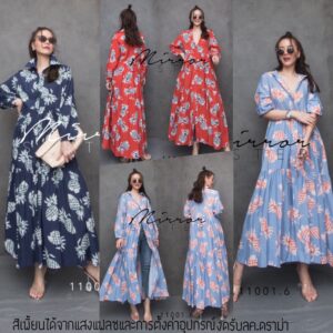 VC Bright in EveryMomEnT with Pineapple Maxidress สวยน่ารักสดใสด้วย เดรสลายสับปะรด ตัดต่อผ้า3ชิ้นพริ้วสวย