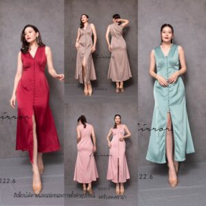 LX SexY in MilaN V DreSs เดรสสวยฉ่ำ เดรสคอวีแขนกุด กระดุมผ่าเปิดปิด เนื้อผ้าวาวเงาฉ่ำสวยลัคชู เดรสหางปลา