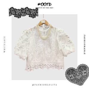 (ถ่า ยจาก สินค้า จริง) (Whitetheme) ใส่กับชุดไทยสวยมาก Snow Whip Balloon Sleeve Italian lace Top เสื้อลูกไม้อิตาลี