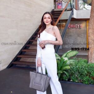 FeatheR Jumpsuit RAMI-PAPHA จั้มสูทขนนก จั้มสูทไหล่เดียว จั้มสูทขายาว ไหล่เบี่ยงดีไซน์สวยหรู