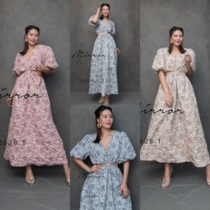 v2 SX StaR iN EvenT DresS หวานแซ่บ เดรสสวยสับ เดรสเว้าเอว ช่วงบนคอวี เดรสแขนพอง เหมือนใส่เสื้อครอป กระโปรงทรงเอ