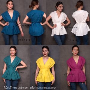 ViVa ViExtRa BlousE เสื้อคอวี แขนล้ำ ดีไซน์สวย เสื้อคอวีไขว้ อกแต่งจับจีบ บนและชายเสื้อจับไขว้มีสายรูดผูกเข้าเอวตามต้อง
