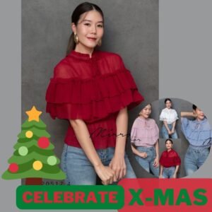 (ธีม X-MAS) XM PetaL of FloweR ToP เสื้อระบายชั้นๆ เสื้อเล่นเลเยอร์ คอผูกโบ ผ้าบางเบาสวยพริ้วๆ เอวยืดได้ แมทช์ง่าย