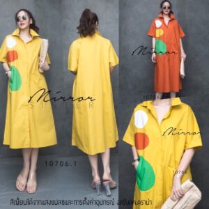 GP v1 CiRCLE PoP shiRt DreSS เดรสชิคๆ เดรสเก๋ๆ เดรสเชิ๊ตแขนสั้น สดใสด้วยกราฟิกแพทช์วงกลมหลากสีสัน มีกระเป๋าล้วงได้