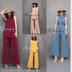 V3 VC BlinK and WinK SeT ชุดเซ็ท เซ็ตเสื้อกางเกง เสื้อแขนกุดตัวยาวคลุมสะโพก คู่กางเกงผ้ามีtextureวิ้งวิบวับสุดเก๋