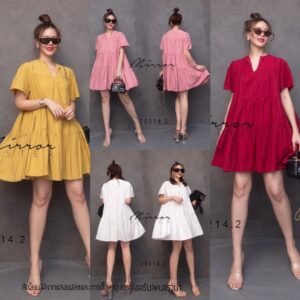 CutieS KissEs DreSS เดรสสั้น เดรสต่อชั้น เดรสขนมชั้น คอวีผ่า ต่อผ้าชั้นๆ ทรงเอบาน ผ้าดีใส่สบายน่ารักๆ เดรสทรงหลวม
