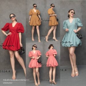 BallooN SAYO DresS เดรสสั้น ทรงน่ารัก เดรสคอวีเหลี่ยม ดีไซน์เก๋ๆ เดรสแขนพอง กระโปรงทรงบอลลูน คิ้วท์ๆ เดรสบอลลูน